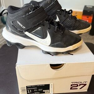 Kids Nike Force Mike Trout 7  Black and White Cleats Youth Size 1.5